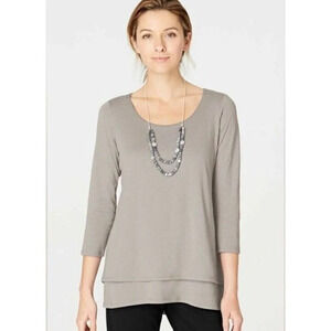 Pure Jill Elliptical Layered Tee Gray Size XL Modal Blend Soft Women’s
